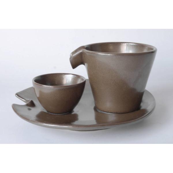 SK048 シズル冷酒器　金茶　徳利(1)盃(1)受皿(1)セット