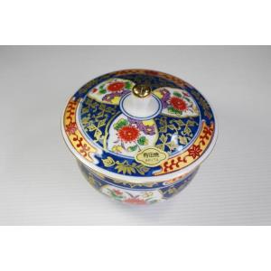 YM116　有田焼　金付間取り草花蓋付煎茶  ★アウトレット品★