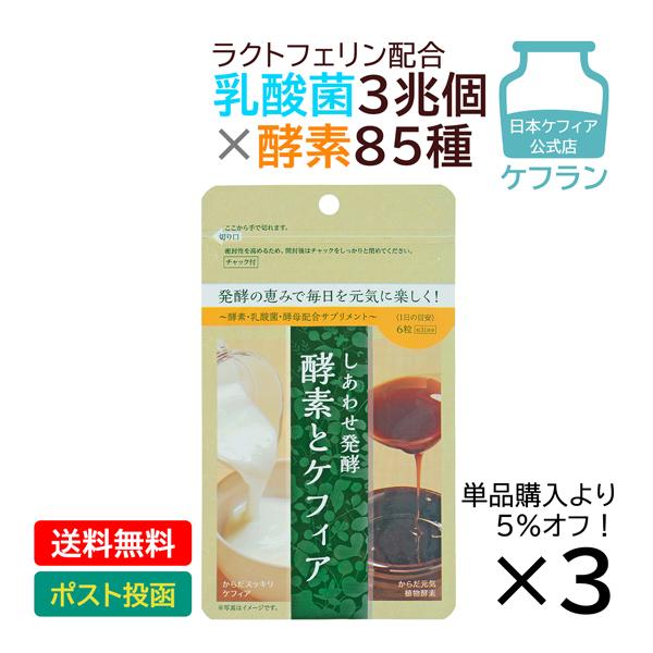 乳酸菌 サプリ しあわせ発酵 酵素とケフィア ケフラン まとめ買い5％OFF 3袋(3か月分) 酵母...
