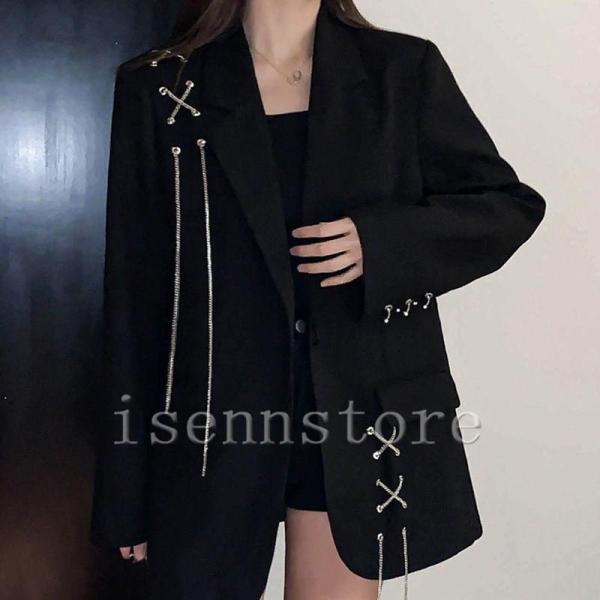 【値下げ】ジャケット テーラードジャケット チェーン付き レディース 春 カジュアル 個性的 派手 ...