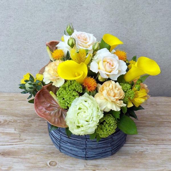 アレンジメント イエローオレンジ系 フラワーギフト  お誕生日 お祝い 歓送迎 母の日　プレゼント　...