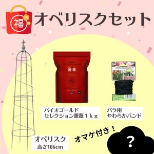 福袋 オベリスクセット 3点セット オマケ付 オベリスク バイオゴールドセレクション薔薇 1kg やわらかバンド｜keihan-engei