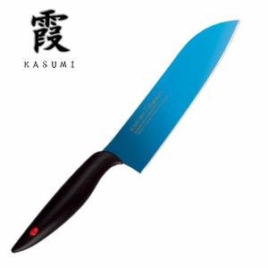 霞 包丁 三徳包丁 180mm チタンコーティング ブルー KASUMI