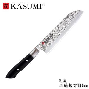 おけや作 陽炎 包丁 三徳 銀三鋼 ダマスカス 黒仕上げ 165mm 樫焼漆