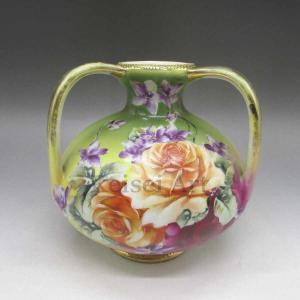 オールドニッポン コバルト 金盛り アクアビーディング 薔薇 花瓶