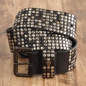 HTC エイチティーシー 7連 スタッズ レザーラージベルト ブラウン