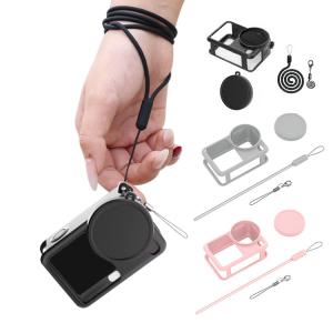 dji osmo action 6 ケース シリコンケース + レンズ保護 耐衝撃 カバー シリコンカバー ストラップ付き カメラレンズカバー カメラレンズ保護 DJI オスモ