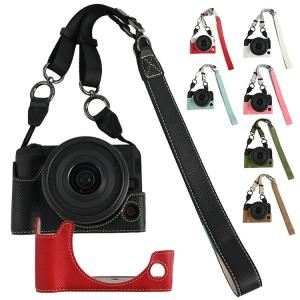 EOS R50 V ケース カメラケース PUレザーハーフケース ハーフカバー 保護ケース ショルダーストラップ 肩掛け ショルダーベルト付き ストラップ