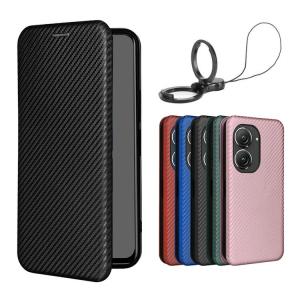 ASUS Zenfone9/10 カバー 手帳型 かわいい PUレザー カード収納 リングストラップ付き カーボン調 かわいいレザーケース/カバー エイスース ゼンフォン9/10の商品画像