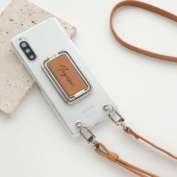 全機種対応 ススマホショルダー 多機能リング PC クリアケース付 シュリンクレザー 名入れ クリア...