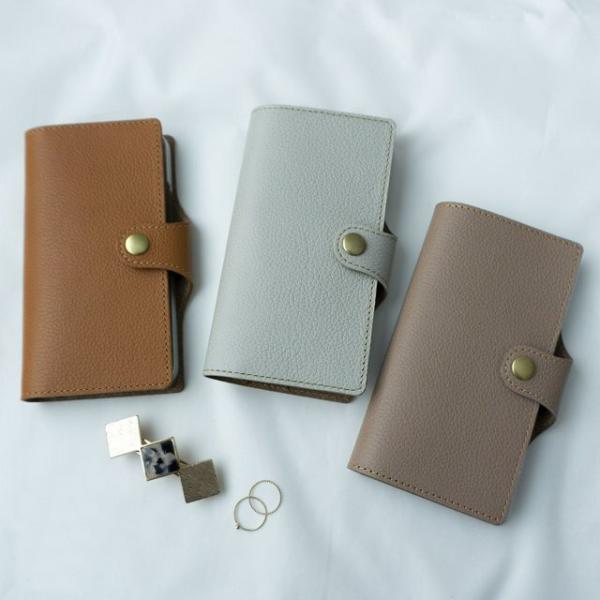 スマホケース 全機種対応 手帳型 ベルト付き 姫路レザー ナチュラル カラー シュリンクレザー ip...