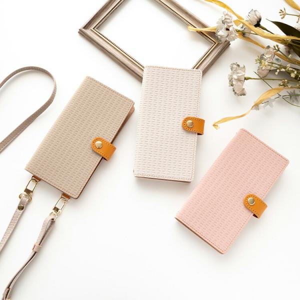 スマホケース手帳型 全機種対応 編み柄 スマホショルダー対応 くすみカラー おしゃれ iphone1...