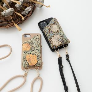 多機種対応 スマホショルダー スマホケース ストラップ付 まるっと 付け替え ポーチ ピンパネル ウィリアムモリス iphone SE3 iPhone13 AQUOS メール便送料無料