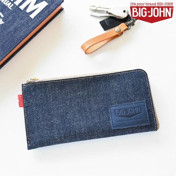 長財布 BIG JOHN デニム 岡山デニム 革 レザー ビッグジョン L字ファスナー 薄型 小銭入...