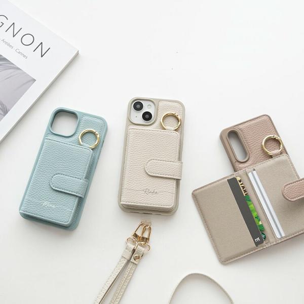 多機種対応 スマホケース カラー リアケース マグネットベルト カードケース 名入れ スマホショルダ...