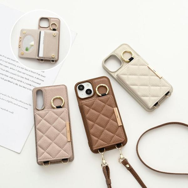 多機種対応 スマホケース カラー リアケース キルティング 2つ折り カードケース ラインパーツ 名...