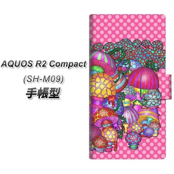 simフリー アクオスR2 コンパクト SH-M09 手帳型 スマホケース AG806 きのこ(ピン...