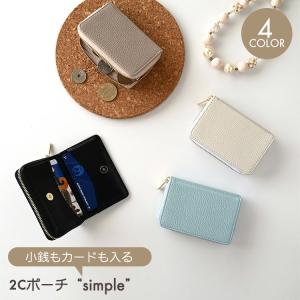 ミラー付き ラウンドポーチ simple イニシャル × 花 マルチポーチ