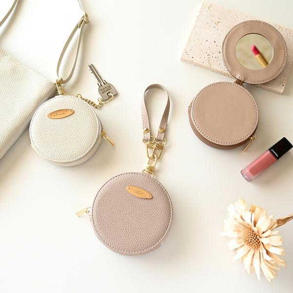 ミラー付き ラウンドポーチ simple 2サイズあり ポーチ マルチポーチ コインケース ミニポー...