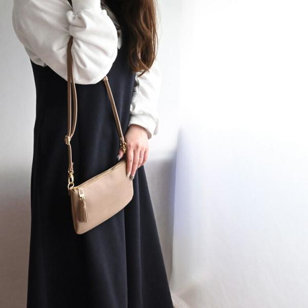 姫路レザー 本革 横型ファスナーポシェット  シュリンク スマホショルダー  レザー 革 ショルダー...