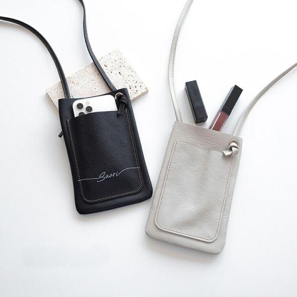 スマホポシェット ポケット付き 本革 シュリンクレザー 名入れ 姫路レザー 本革 レザー スマホショ...