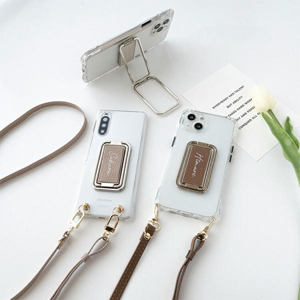 全機種対応 スマホショルダー スマホ 多機能リング クリアケース・ストラップ付 Simple 名入れ...