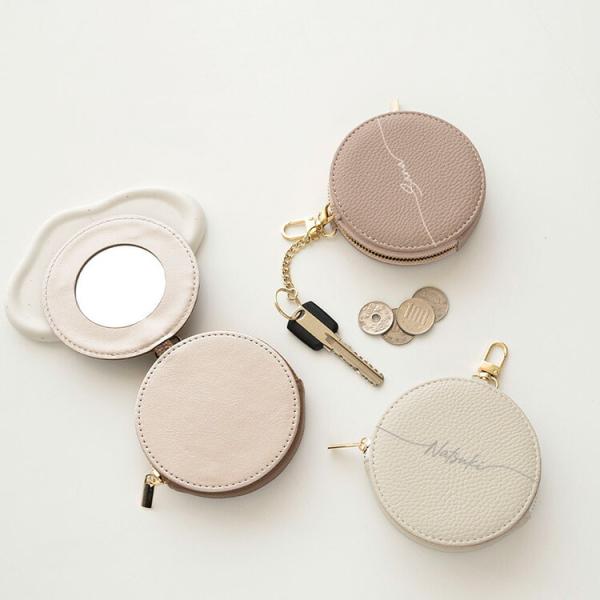 ミラー付き ラウンドポーチ simple 名入れ ポーチ マルチポーチ コインケース カードケース ...