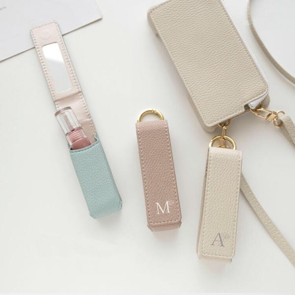 リップケース ミラー付き 1本収納 simple イニシャル × 花  口紅ケース 鏡付き 化粧直し...