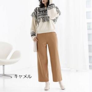 TAKUMIBA ワイドパンツ ジョーゼットニット・前ポケット ストレッチ 