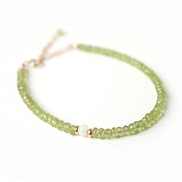 KEIUNDO ペリドット ボタンカット&amp;エチオピア産プレシャス オパール 14KGF ブレスレット...