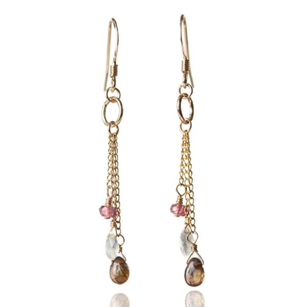 KEIUNDO アンダリュサイト &amp; セイロン ムーンストーン &amp; ピンク トルマリン 14KGF ...