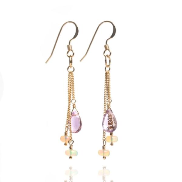 KEIUNDO ピンク アメジスト プレシャス オパール 14KGF ピアス レディース 天然石 専...