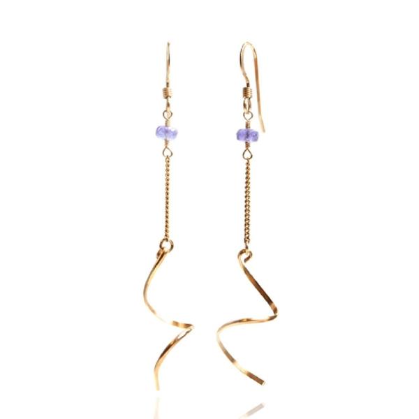 KEIUNDO タンザナイト 14KGF ロング ピアス レディース 天然石 専用ケース付