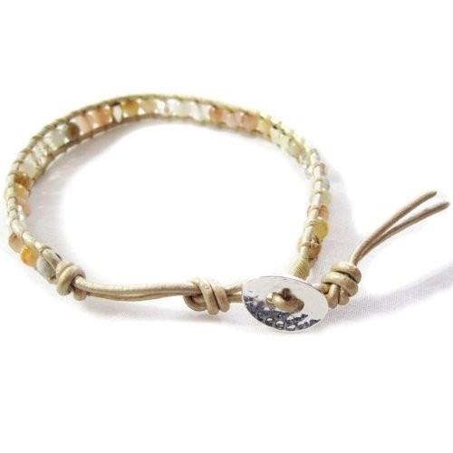 KEIUNDO レザー 1連 ラップ ブレスレット 天然石 アゲート アイボリー 本革 レディース ...