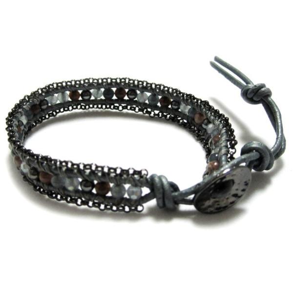 KEIUNDO レザー 1連 ラップ ブレスレット 天然石 アベンチュリン ブラック 本革 レディー...