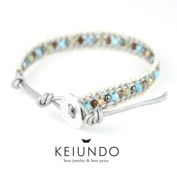 KEIUNDO レザー 1連 ラップ ブレスレット 天然石 アベンチュリン アジアンチェーンB 本革...