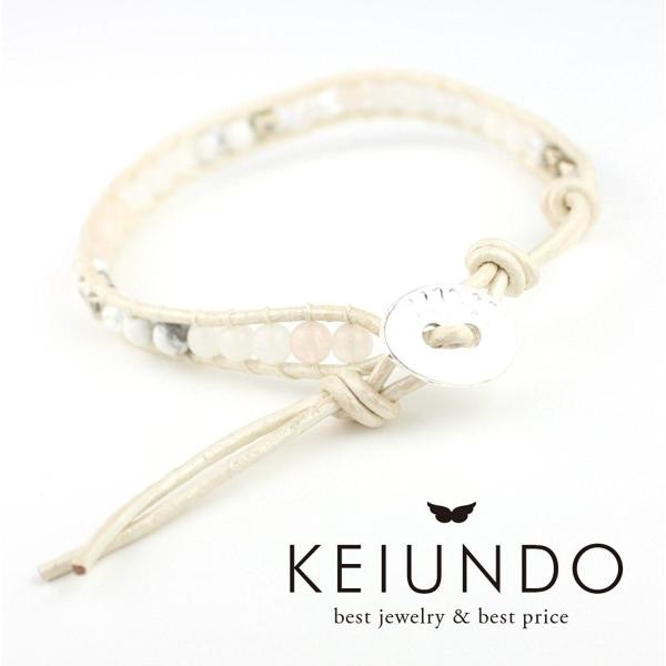 KEIUNDO レザー 1連 ラップ ブレスレット 天然石 アベンチュリン アジアンホワイト 本革 ...