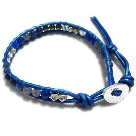 KEIUNDO レザー 1連 ラップ ブレスレット 天然石 アベンチュリン ネイビーブルー 本革 レ...