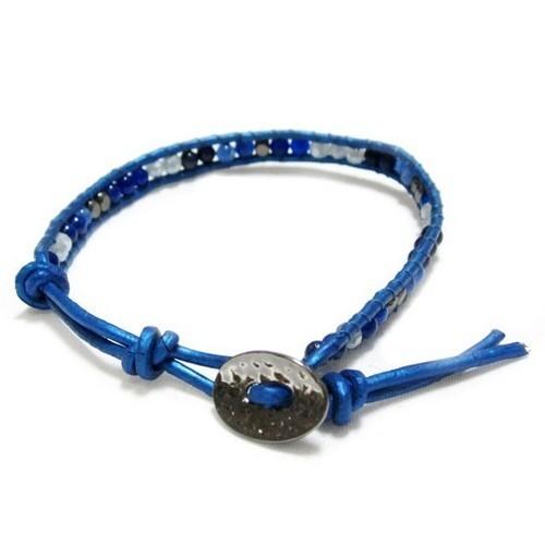 KEIUNDO レザー 1連 ラップ ブレスレット 天然石 アベンチュリン ラピス ネイビーブルー ...