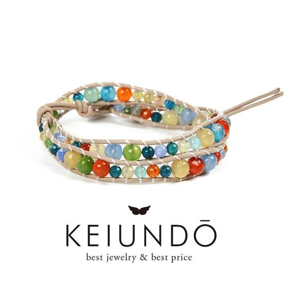 KEIUNDO レザー 2連 ラップ ブレスレット カルセドニーA レディース メンズ
