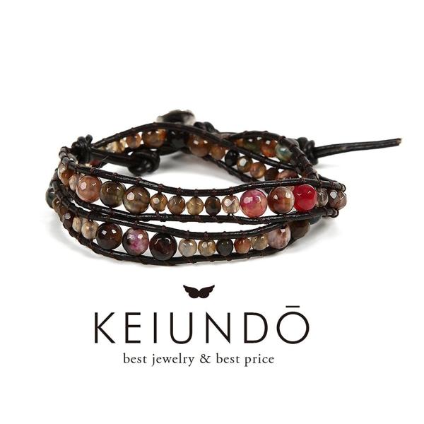KEIUNDO レザー 2連 ラップ ブレスレット カルセドニーB レディース メンズ