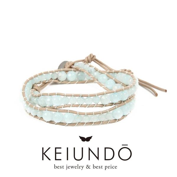 KEIUNDO レザー 2連 ラップ ブレスレット クォーツァイト レディース メンズ