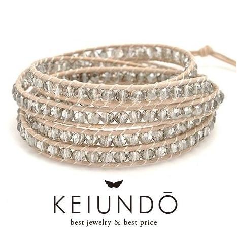 KEIUNDO レザー 5連 ラップ ブレスレット クリスタル 巾着袋付き レディース メンズ