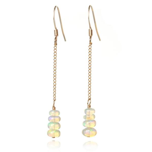 KEIUNDO エチオピア産 プレシャス オパール プレーンボタンカット 14KGF ピアス 天然石...