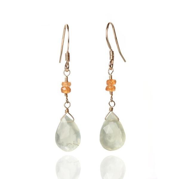 KEIUNDO プレナイト ペアシェイプカット &amp; マンダリン ガーネット ボタンカット 14KGF...