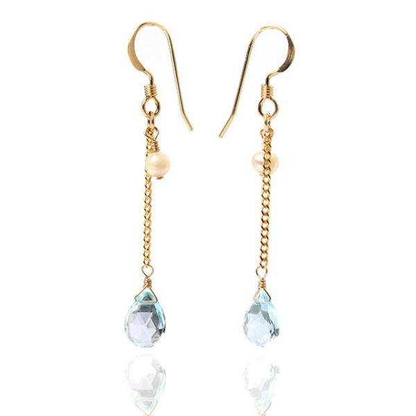 KEIUNDO ブルー トパーズ ｘ 淡水 パール 14KGF ピアス レディース 天然石 高級ケー...