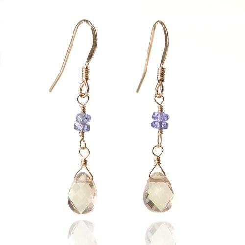 KEIUNDO ブラウン トパーズ &amp; タンザナイト ボタンカット 14KGF ピアス レディース ...