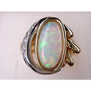 無*き様 K18＊ルシェル＊燃えるようなファイアーオパールリングてす 6.36ct ファイアオパール ダイヤモンド K18YG リング 12号 遊色美しい
