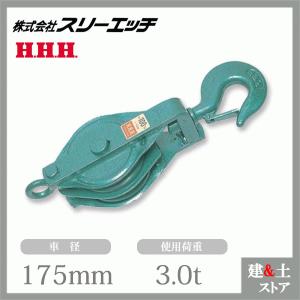 スリーエッチ 強力型滑車 75×2S 二車スナッチ(ベケット付) フック型