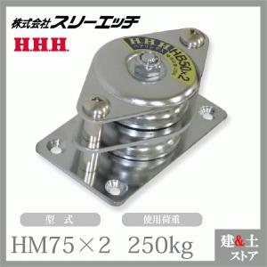 スリーエッチ 固定滑車よこ型 HM75×2 二車 車径75mm 鉄 メタル 使用荷重250kg HHH